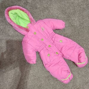 Rugged Bear Pink & Florescent Green Winter Snowsuit